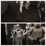 Stormtroopers Move quickly through the halls, narrowly missing a droid desperate to stay clear of the action. #starwars #anhwt #toyshelf